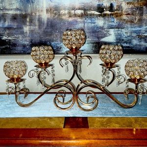 27” Gold metal crystal candelabra